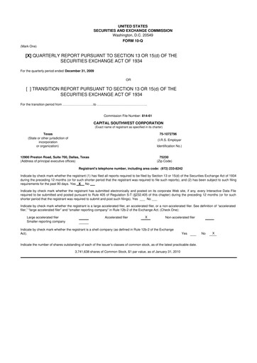 Miniature Capital Southwest Corporation 10-Q Rapport trimestriel  
