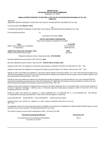 Thumbnail Capital Southwest Corporation 10-K Annual Report 