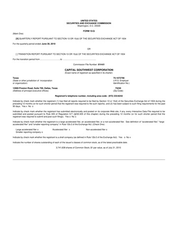Miniature Capital Southwest Corporation 10-Q Rapport trimestriel  