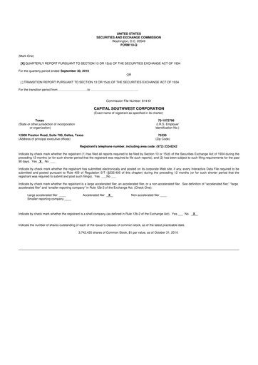 Miniature Capital Southwest Corporation 10-Q Rapport trimestriel  