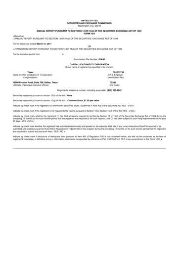 Thumbnail Capital Southwest Corporation 10-K Annual Report 