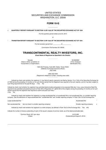 Thumbnail Transcontinental Realty Investors 10-Q Quarterly Report FY2012 