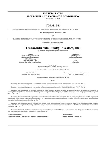 Miniature Transcontinental Realty Investors 10-K Rapport annuel 2012