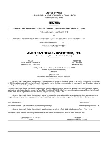 Thumbnail American Realty Investors 10-Q Quarterly Report FY 