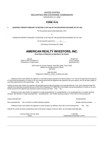 Thumbnail American Realty Investors 10-Q Quarterly Report FY 