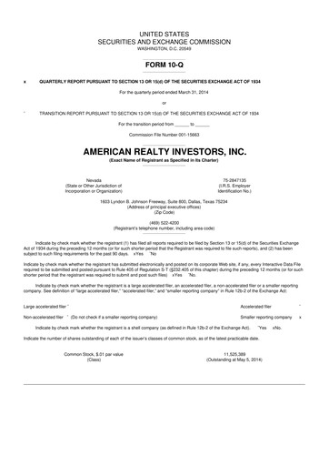 Thumbnail American Realty Investors 10-Q Quarterly Report FY 