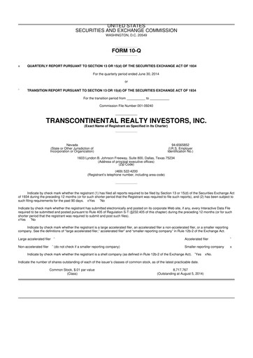Thumbnail Transcontinental Realty Investors 10-Q Quarterly Report FY2014 