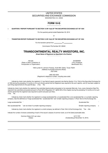 Thumbnail Transcontinental Realty Investors 10-Q Quarterly Report FY2014 