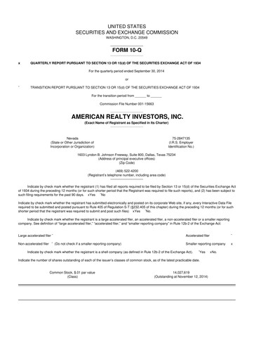 Thumbnail American Realty Investors 10-Q Quarterly Report FY 