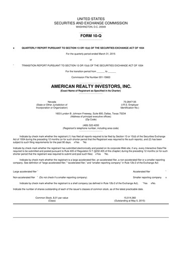 Thumbnail American Realty Investors 10-Q Quarterly Report FY 