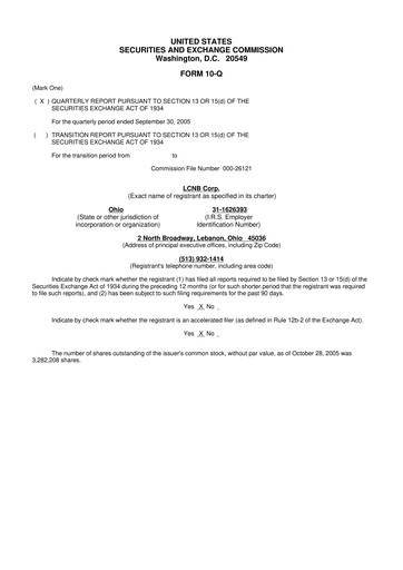 Thumbnail LCNB Corp.
 10-Q Quarterly Report FY 
