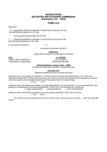 Thumbnail LCNB Corp.
 10-Q Quarterly Report FY 