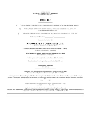 Thumbnail Avino Silver & Gold Mines
 20-F Annual Report 
