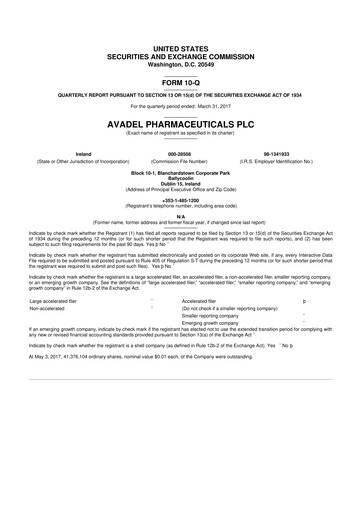 Vorschaubild Avadel Pharmaceuticals
 10-Q Quartalsbericht 2017 