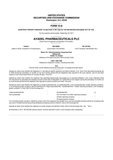 Vorschaubild Avadel Pharmaceuticals
 10-Q Quartalsbericht 2017 