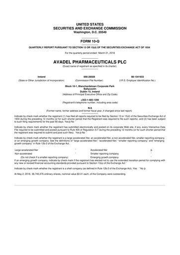 Vorschaubild Avadel Pharmaceuticals
 10-Q Quartalsbericht 2018 