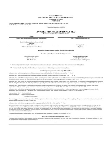 Thumbnail Avadel Pharmaceuticals
 10-K Annual Report 2018