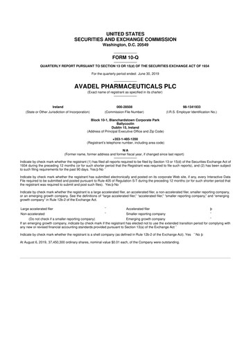 Vorschaubild Avadel Pharmaceuticals
 10-Q Quartalsbericht 2019 