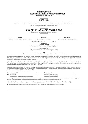 Vorschaubild Avadel Pharmaceuticals
 10-Q Quartalsbericht 2019 