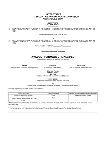 Vorschaubild Avadel Pharmaceuticals
 10-Q Quartalsbericht 2020 
