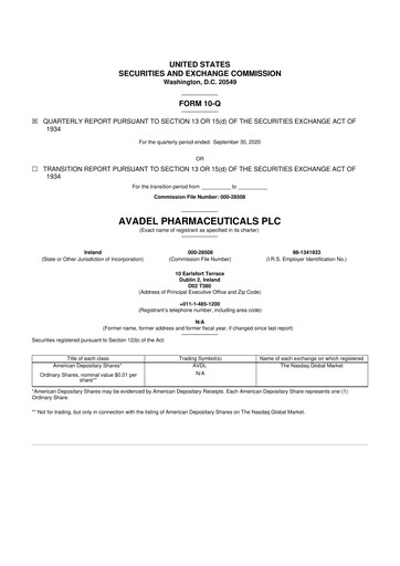 Vorschaubild Avadel Pharmaceuticals
 10-Q Quartalsbericht 2020 