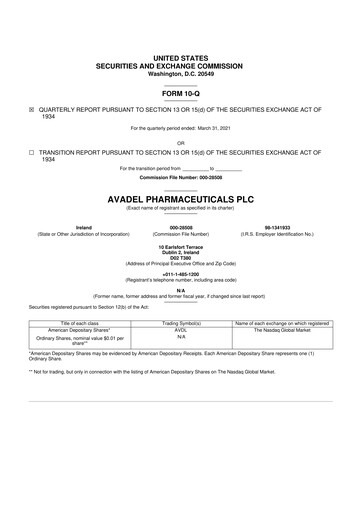 Vorschaubild Avadel Pharmaceuticals
 10-Q Quartalsbericht 2021 