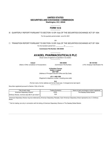 Vorschaubild Avadel Pharmaceuticals
 10-Q Quartalsbericht 2021 