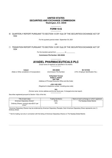 Vorschaubild Avadel Pharmaceuticals
 10-Q Quartalsbericht 2021 