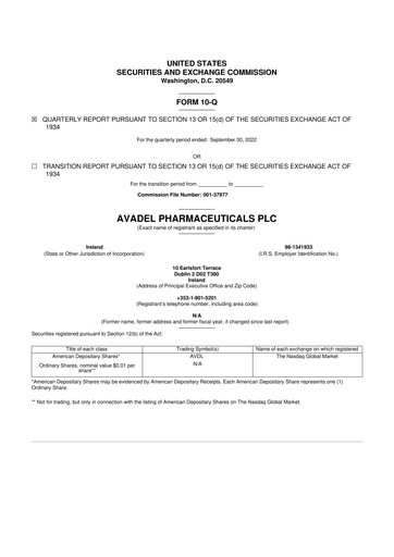 Vorschaubild Avadel Pharmaceuticals
 10-Q Quartalsbericht 2022 