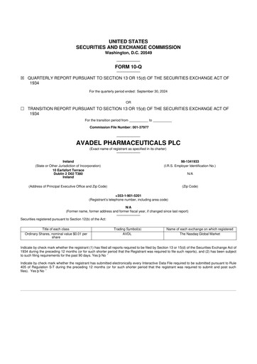 Vorschaubild Avadel Pharmaceuticals
 10-Q Quartalsbericht 2024 