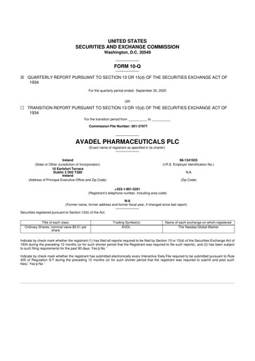 Vorschaubild Avadel Pharmaceuticals
 10-Q Quartalsbericht 2025 
