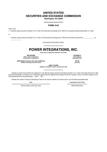 Miniature Power Integrations
 10-Q Rapport trimestriel  