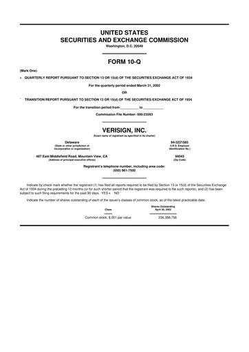 Thumbnail VeriSign 10-Q Quarterly Report FY 