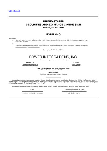 Miniature Power Integrations
 10-Q Rapport trimestriel  