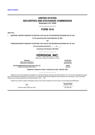 Thumbnail VeriSign 10-Q Quarterly Report FY 