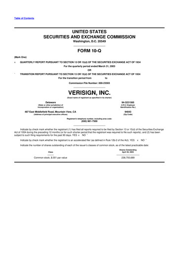 Thumbnail VeriSign 10-Q Quarterly Report FY 