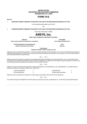Vorschaubild Ansys 10-Q Quartalsbericht 2013 