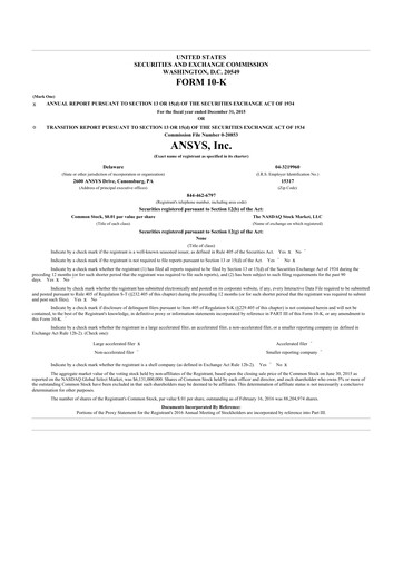 Thumbnail Ansys 10-K Annual Report 2015