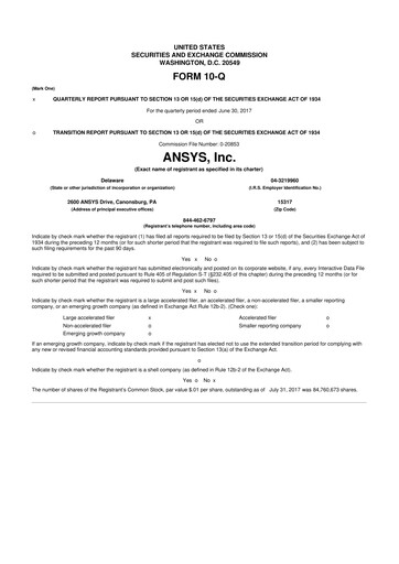 Vorschaubild Ansys 10-Q Quartalsbericht 2017 