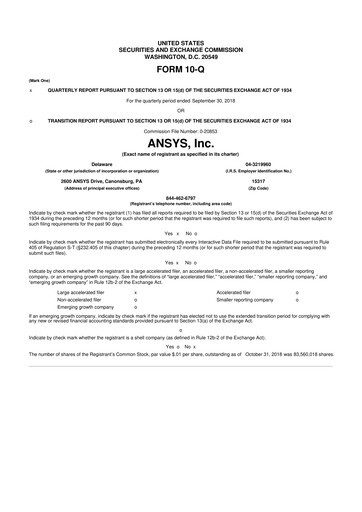 Vorschaubild Ansys 10-Q Quartalsbericht 2018 