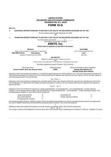 Vorschaubild Ansys 10-Q Quartalsbericht 2020 