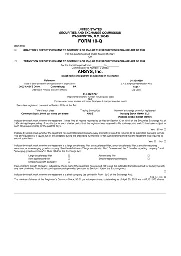 Vorschaubild Ansys 10-Q Quartalsbericht 2021 