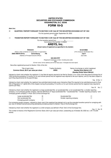 Vorschaubild Ansys 10-Q Quartalsbericht 2022 