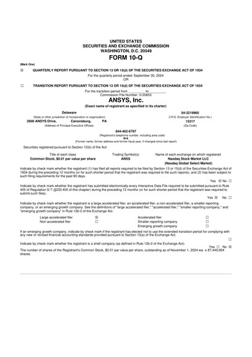 Vorschaubild Ansys 10-Q Quartalsbericht 2024 