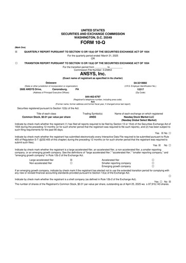 Vorschaubild Ansys 10-Q Quartalsbericht 2025 