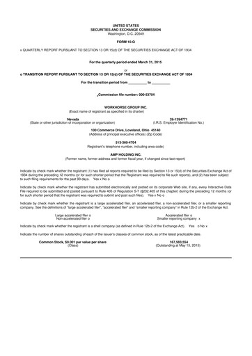 Miniature Workhorse Group
 10-Q Rapport trimestriel 2015 