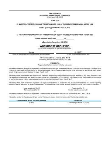 Miniature Workhorse Group
 10-Q Rapport trimestriel 2015 