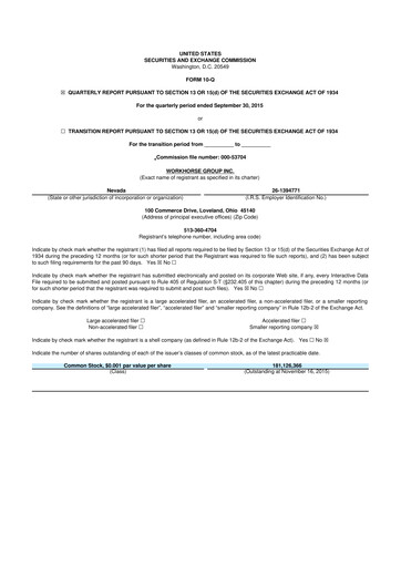 Miniature Workhorse Group
 10-Q Rapport trimestriel 2015 