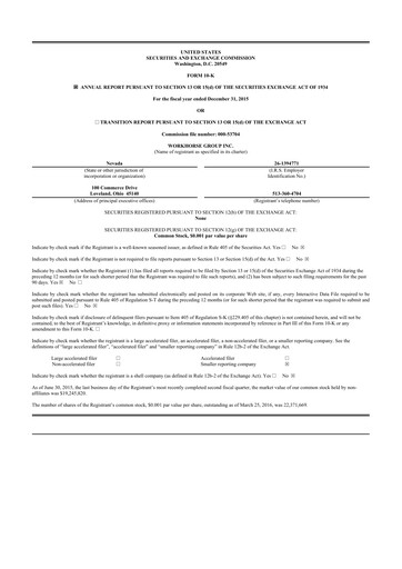 Miniature Workhorse Group
 10-K Rapport annuel 2015