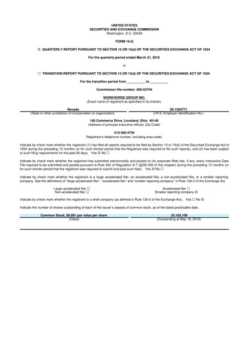 Miniature Workhorse Group
 10-Q Rapport trimestriel 2016 